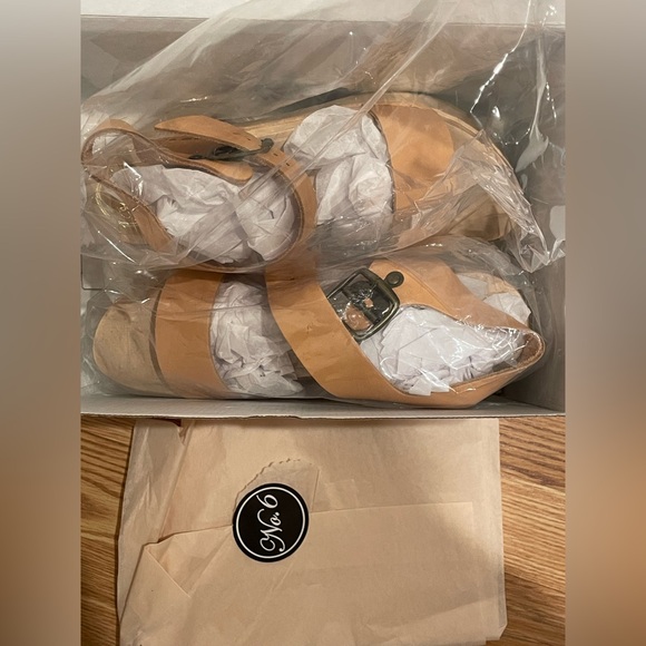 No.6 Two Strap Leather Wood Tan Platform Clog - Picture 14 of 14